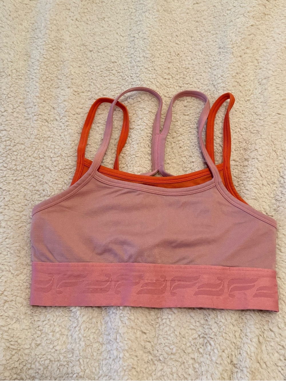 Fabletics Poppy Seamless Sports Bra III Pink & Orange Strappy Sports Bralette